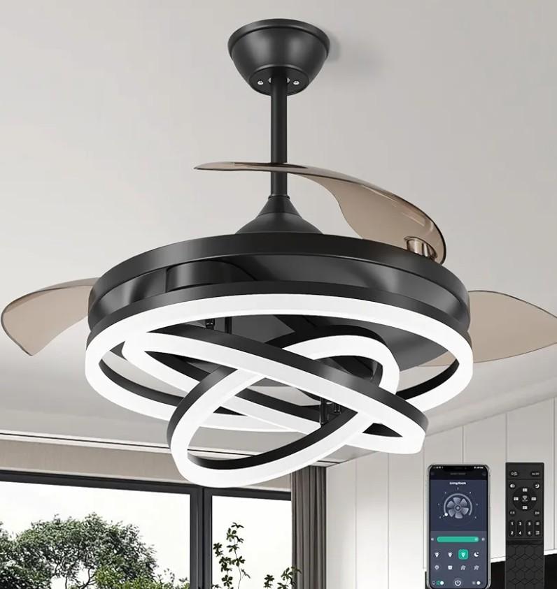 Retractable Ceiling Fan, 42 Inch Chandelier Ceiling Fans with Light, Modern Fandelier Ceiling Fan for Bedroom Living Room Dinning Room, Reverse Motor, 3 Color Temperature, 6 Wind Speed-Black Retractable Ceiling Fan, 42 Inch Chandelier Ceiling Fans with Light, Modern Fandelier Ceiling Fan for Bedroom Living Room Dinning Room, Reverse Motor, 3 Color Temperature, 6 Wind Speed-Black