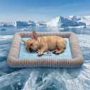 Pbed Dog Cooling Bed Summer Sleeping Cool Ice Silk Bed for Small, Medium, Large Dogs & Cats Breathable Washable Pet Beds with Non-Slip Bottom Blue (Blue Mat, Medium)