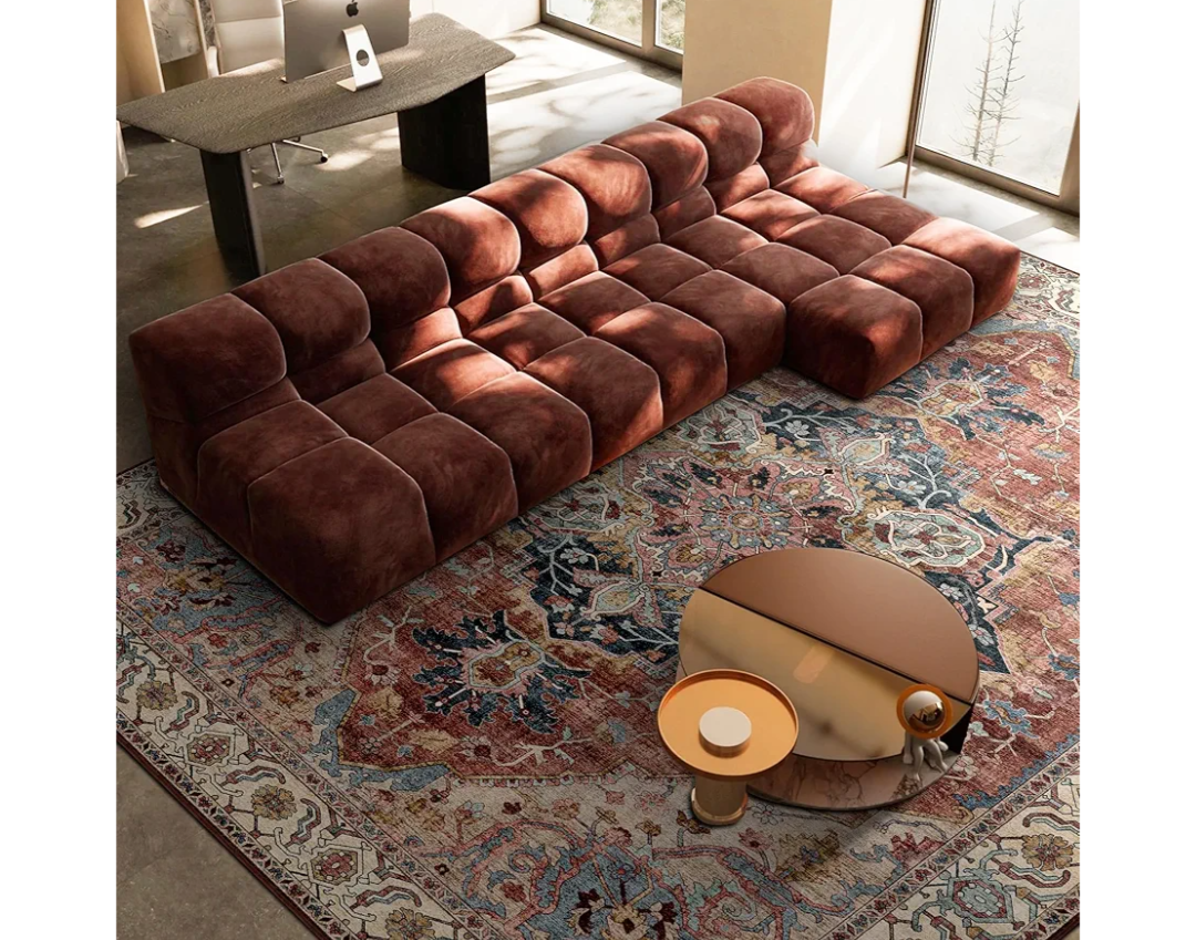 Boho Area Rug 8x10 Large Rug for Living Room Bedroom Office Kitchen Dining Room Non-Slip Soft Low-Pile Vintage Rug Bohemian Washable Large Rugs for Bedroom, Brickred