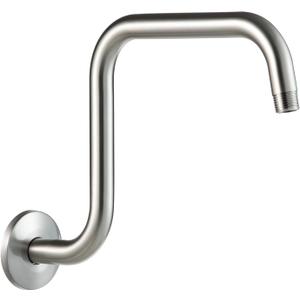 OFFO Shower Head Extension Arm 13 in, Brushed Nickel S Shaped High Rise Extender with Flange Shower Head Pipe Arm