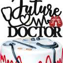 Black Glitter Future Doctor Cake Topper, Congrats Doctor/Med School Survivor Cake Decor, Medical Degree Graduation Party Decoration Supplies