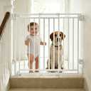 Baby Gate for Stairs & Doorways - Fits Openings 26 to 43 Inches Wide (Must Drill to Install) | 29" Extra Tall with No Bottom Bar | One-Handed Auto-Close Walk-Thru Gate for Kids & Pets, White