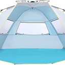 WolfWise 4-5 Person Easy Up Beach Tent UPF 50+ Portable Instant Sun Shelter Canopy Umbrella with Extended Zippered Porch, Blue,XL