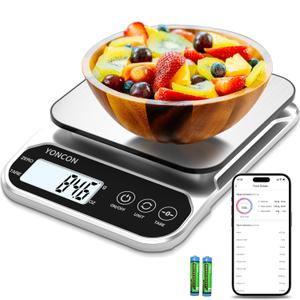 Yoncon Smart Food Scale Digital Weight Grams and Oz, 3kg/0.1g Kitchen Scale for Weight Loss, Cooking, Baking, Super Accurate, Easy to Clean and Store, Tare Function (Batteries Included)