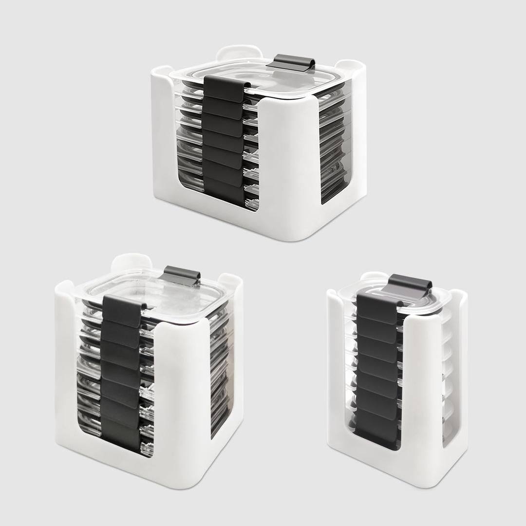 Food Container Lid Organizer for Rubbermaid Brilliances nap-on lids,Food Container Lid Organizer for Kitchen Cabinet (3-Piece) - Holds 24 Lids for 4.7 & 3.2 Cup,1.3 Cup,0.5 Cup Containers (White)