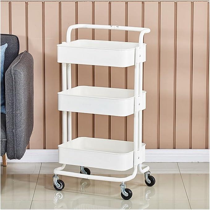 Storage Shelf Metal Movable Storage Rack, Kitchen, Bathroom, Study Storage Rack, Storage Rack, Convenient Small Cart Storage Shelf Rack (Color : 2, Size : Three Layers with Handles)