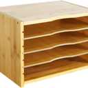 WKWKER File Organizer with 3 Adjustable Shelves Bamboo Document Letter Tray Paper File Sorter for Desktop Office Home Study Workstation Desk Storage Rack (Natural)