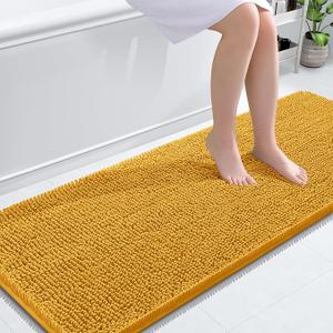 OLANLY Bathroom Runner Rugs 59x24, Extra Soft Absorbent Chenille Bath Rugs | Golden Yellow, Quick-Drying Rubber Backing, Washable Long Bath Mat for Bathroom Floor, Tub and Shower, Home Decor Accessories