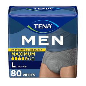 Tena Protective Incontinence Underwear for Men, Maximum, Large, Grey, 80 Count (Waist Size 34in-44in)