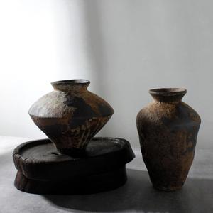 Rusty Ceramic Vase, Pottery Farmhouse Flower Vase for Centerpieces, Wabi Sabi Decorative Vase for Table, Living Room, Bedroom, Bathroom (Rust-short & tall)