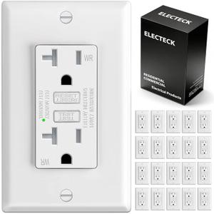 ELECTECK 20 Pack GFCI Outlet 20 Amp, Outdoor Weather Resistant (WR), Ultra Slim GFI Receptacles with LED Indicator, Ground Fault Circuit Interrupter, Wallplate Included, ETL Listed, White