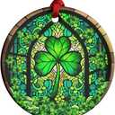 Irish St. Patrick's Day Ceramic Ornament with Faux Stained Glass Effect, Lucky Leprechaun Keepsake, Hanging Irish Blessing Gift for Family & Friends