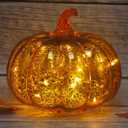 Mercury Glass Light up Pumpkin Light with Timer, with 10 Led Lights Inside,Battery Operated Led Pumpkin Light,Ideal for Halloween Fall Decoration, Thanksgiving Rustic Decor, Xmas Decor (Gold2)