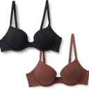 Amazon Essentials Women's Cotton Jersey Lined Wired Plunge Push-Up Bra, Pack of 2 (34A, Black/Rich Hazel)