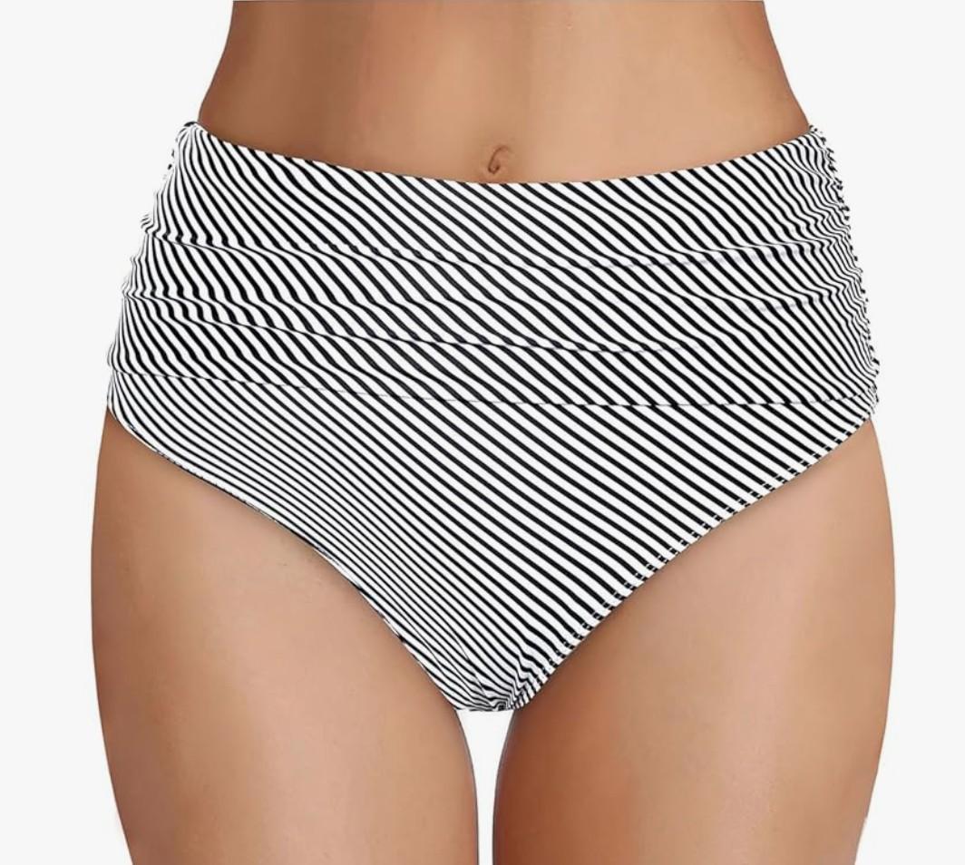 Tempt Me Women's High Waisted Bikini Bottom Tummy Control Ruched Bathing Suit Swim Bottom, Size L