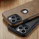 2 x Casus Designed for iPhone 14 Pro Max Case Vegan Leather Slim Logo View Classic Luxury Elegant Thin Protective Cover (2022) 6.7" (Gray)