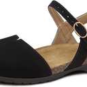 PARTY Closed Toe Sandals Women, Barefoot Arch Support Flat Sandals for Office Work and Travel with Comfortable Cork Footbed (6, Black)
