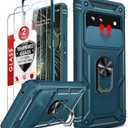 LeYi for Google Pixel-6 Case: Google Pixel 6 Phone Case with Slide Camera Cover + [2 Packs] Tempered Glass Screen Protector, 360 Full Body Military-Grade with Ring Holder Kickstand Magnetic, Sea Blue