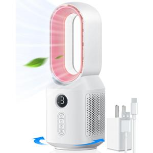 let'me Desk Fan, 106 Oscillating Fan for Indoors, Bladeless with 3 Speeds, Small Office Fan with LED Light (Pink-Without batteries)