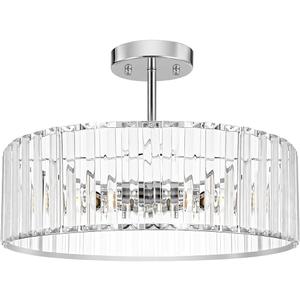 Modern Crystal Ceiling Light Fixture, Semi Flush Mount Ceiling Light, Chrome Hallway Lighting Fixtures Chandelier, Crystal Chandelier for Kitchen Bedroom Dining Room Closet, 5-Light, 16 Inch