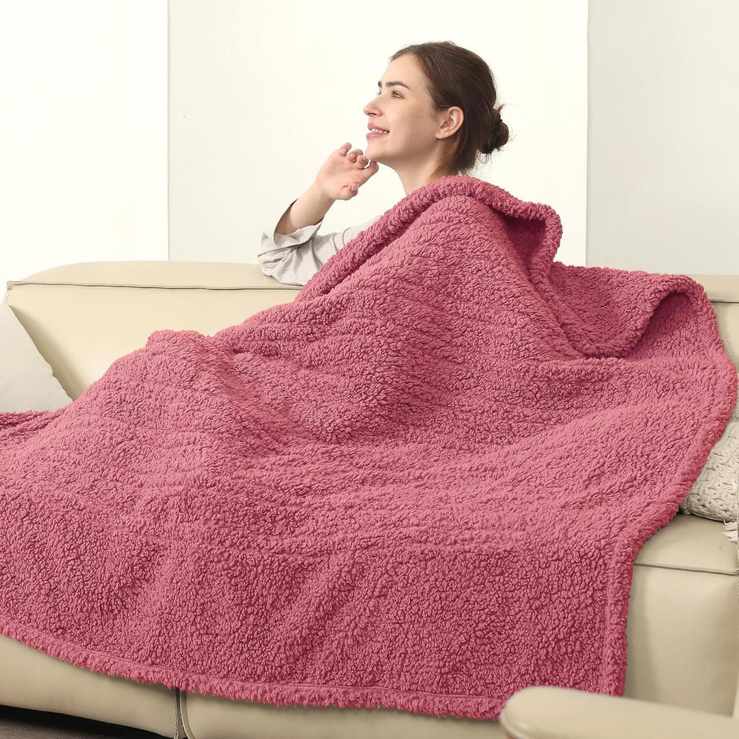 Heated Throw Blanket Cozy 50"x 60" Heated Sherpa Throw Electric Blanket, 5 Heating Levels, 4 Hour Shut Off, Machine Washable, ETL Safe, Rose Pink