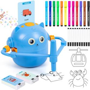 Drawing Robot for Kids, Interactive Educational Drawing Robot, Magic Painting Robot Toy with 100 Word Cards & 16 Color Pens for Girls and Boys Age 3+ (Blue)