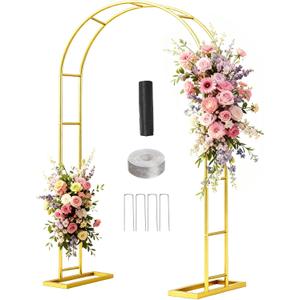 7.2FT Metal Wedding Arch Stand Gold Square Arched Backdrop Frame Metal Pergola Arbor with Base for Party Ceremony Birthday Bridal Baby Shower Garden Floral Balloon Arch Decoration