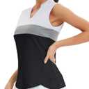 Womens Golf Shirt V Neck Sleeveless Polo Shirts Athletic Tennis Tank Tops Moisture Wicking Lightweight Sports Top (Large, Z_white_ Light Gray_ Black)