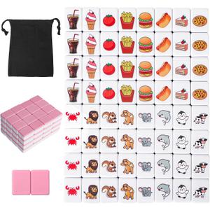 GRACIAS 2 Players Mahjong Block Set for Adult, Mahjong Tile Game with 66 Premium Pink Tiles(30mm) Animal and Food Pattern, Portable Mahjongg Set with A Carry Bag