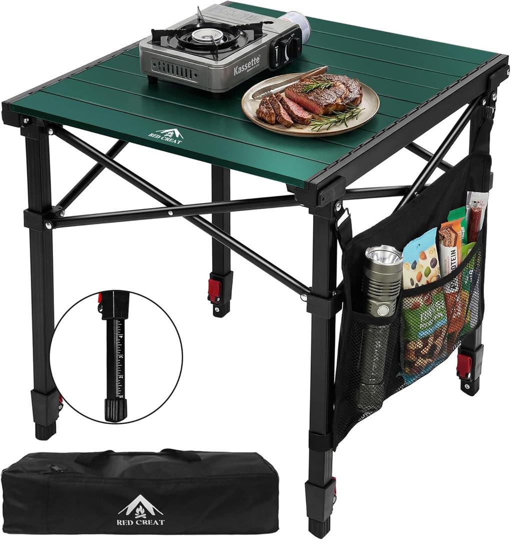 Camping Table Portable Foldable with Adjustable Height, Lightweight Collapsible Aluminum Roll-Up Camp Table with Storage Bag & Carry Bag, Heat-Resistant for RV Picnic BBQ Camping (Medium 20"18")
