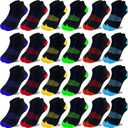 Boy Socks 24 Pairs Ankle Athletic Cotton Socks Half Cushioned Low Cut Sock Ankle Athletic Cotton Sock (3-5T)