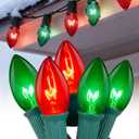 25ft Red and Green Outdoor Christmas Lights,C9 Vintage Christmas String Lights with 26 Red Green Bulbs(1 Spare),Waterproof Hanging Christmas Lights for Roofline Tree Backyard Decor