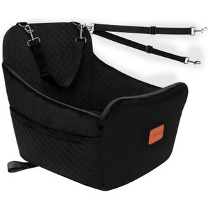 YOUVEE Dog Car Seat for Small/Medium Dog 20lbs 25lbs up to 32 lbs,Fully Detachable and Washable Puppy Booster seat with Storage Pockets,2 Adjustable Safety Belts,Anti-Slip Base(Black)