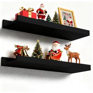 Floating Shelves Wall Mounted Set of 2, Modern Black Wall Shelves for Storage with Lip, Display Picture Ledge Shelf for Wall Decor Bedroom Living Room Bathroom Kitchen (15.7 In)