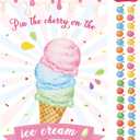Hooqict Pin The Cherry On The Ice Cream Game Birthday Party Games for Kids Ice Cream Theme Party Decorations Supplies for Girls, Large Ice Cream Poster with 36 Cherry Stickers Wall Decor
