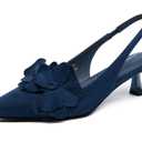 Coutgo Womens Slingback Kitten Heels Flower Closed Pointed Toe Pumps Wedding Party Dress Sandals Shoes
 11