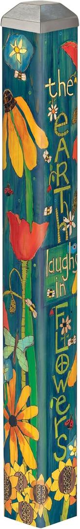 Studio M Earth Laughs in Flowers 16" Mini Art Pole Small Decorative Indoor/Outdoor Garden Post, Great Gift, Stake Included for Easy Installationd, No Digging - Made in The USA