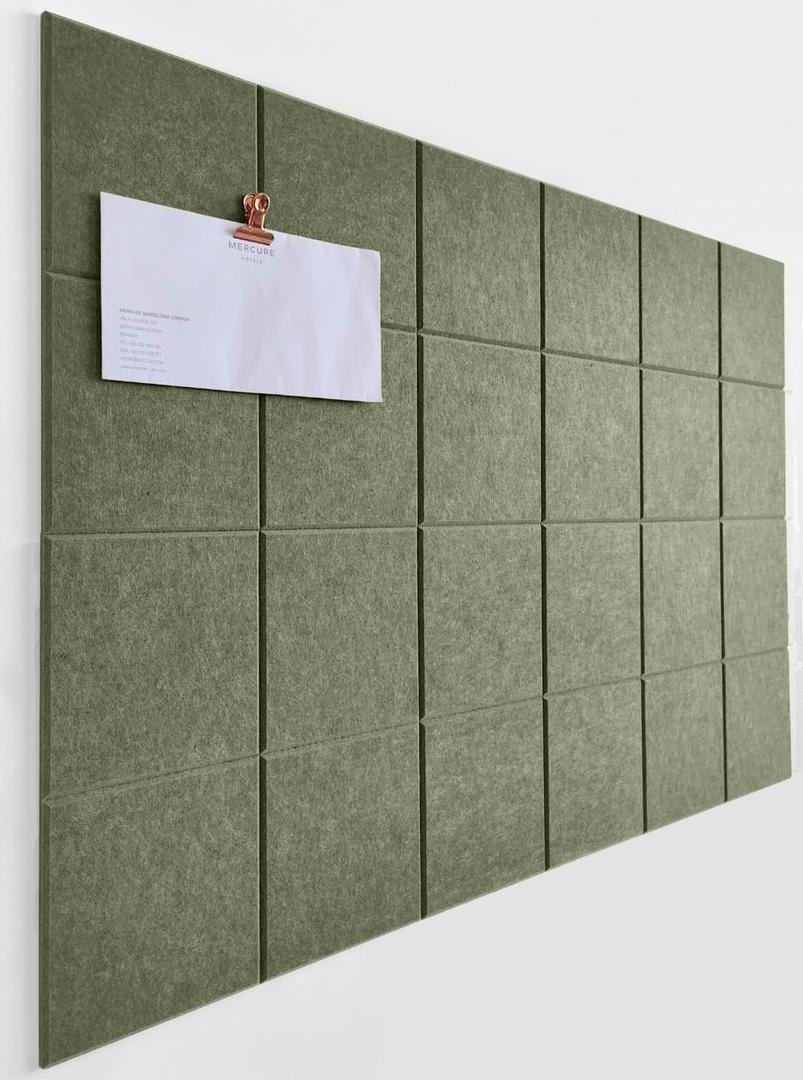 Cork Board 24 x36 Alternative - 6 Pack Felt Wall Tiles with Safe Removable Adhesive Tabs, Cork Boards for Walls Cork Board for Home Office Pin Board Tack Board - Olive