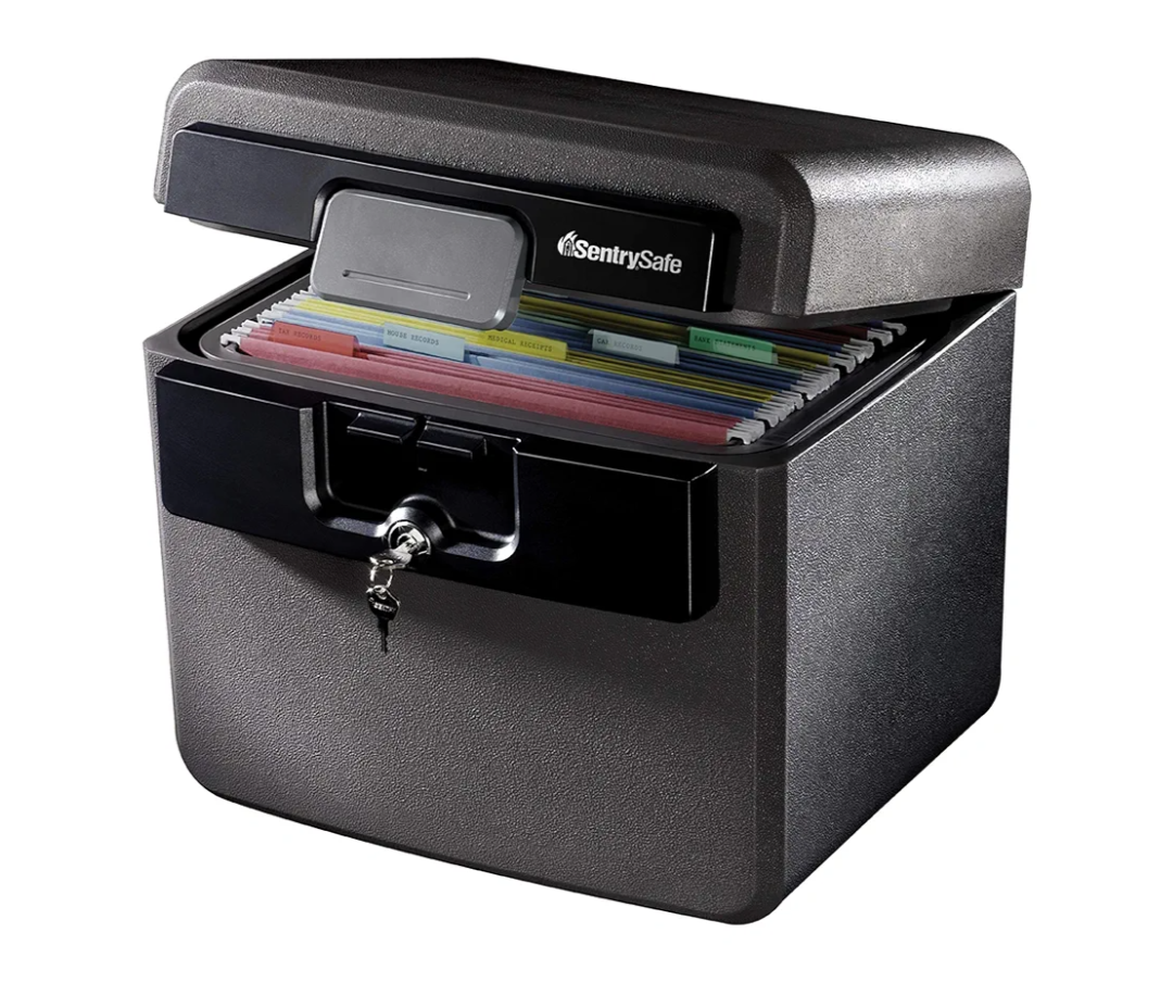 SentrySafe Black Fireproof and Waterproof Safe, File Folder and Document Box with Key Lock, Ex. 14.3 x 15.5 x 13.5 inches, HD4100
