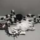 3-in-1 Large Halloween Spider Decorations Set, 50" Huge Spider Hanging with 20" Light Up Spider Egg Totally 36 LEDs Lights Battery Operated Fake Spiders Halloween Decors for Yard Home Party