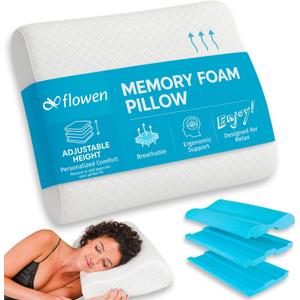 Cervical Pillow for Neck and Shoulder Pain Relief Memory Foam Orthopedic Contour Pillow Ergonomic with Adjustable Height Support for Side Back and Stomach Sleeper with Breathable Washable Pillowcase