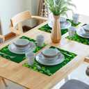 St Patricks Day Placemats Set of 4 18x12 Inch Clover Irish Shamrock Linen Place Mat Heat-Resistant Washable Wipeable Lucky Green Table Mat for Party Kitchen Dining Home Decor