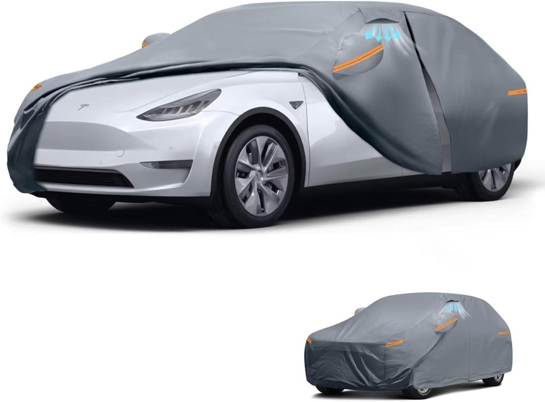 Waterproof Tesla Model Y/Model Y Juniper(2020-2026) Car Cover with Breathable Vents, [2026 Upgrade] Premium Covers with Cotton Liner and Zipper Door, Sun Rain Snow Dust Uv Protection.(Gift with Towel)