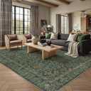 PureCozy 8x10 Dark Green Floral Area Rug Vintage Farmhouse Style | Washable, Non Slip, Soft Low Pile, Indoor Carpet for Living Room, Bedroom, Dining Room, Botanical Decor