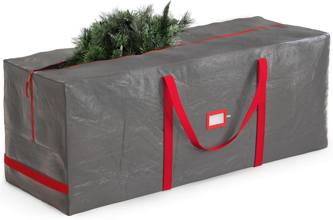 Zober Large Christmas Tree Storage Bag - Fits 9 Ft Artificial Trees - Plastic, Waterproof Christmas Tree Bag For Storage Box For Xmas - Strong, Durable Handles - Label Card Slot - Gray