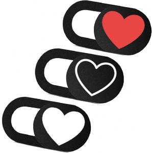 Webcam Cover 3 Pack Ultra Thin Slide Laptop Camera Cover for Echo Show, Computer, Tablet, Chromebook, PC - Peach Heart Black