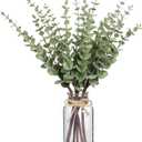 VIERENA 17.5" Artificial Eucalyptus Stems in Glass Vase with Faux Water,Fake Plant Eucalyptus Leaves White Seeds for Centerpiece Table Decorations Farmhouse Wedding Home Greenery Decor (Sage Green)