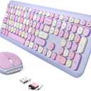 Wireless Keyboard and Mouse Combo, Colorful Ergonomic Full Size Retro Low-Noise Keyboard with Cute keycaps, Compatible with Windows, PC, Perfer for Home and Office Keyboards (Purple)