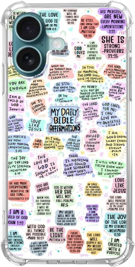 Bible Verses Phone Case Compatible with iPhone 16, Affirmation Quotes Aesthetic Phone Case for iPhone 16, Trendy TPU Phone Case Cover