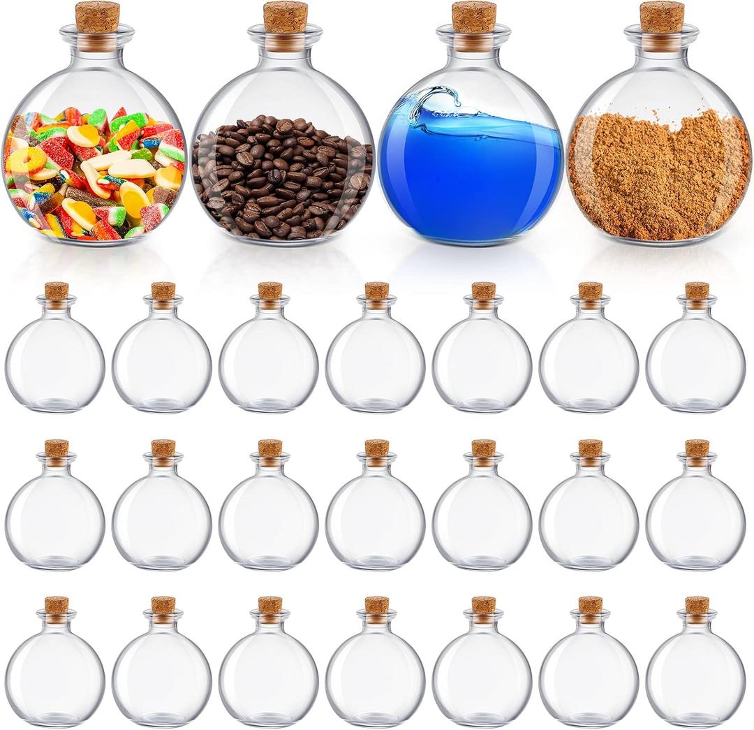 Nuenen 24 Pcs 8.5 oz Spherical Glass Potion Bottles with Cork Round Potion Bottles Stopper Clear Bottle for Sand Jar Costume Props DIY Crafts Water Oil